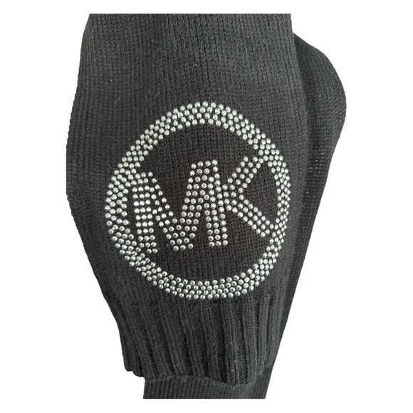 Michael Michael Kors Black Knit Scarf Silver Studded Logo - Picture 3 of 5